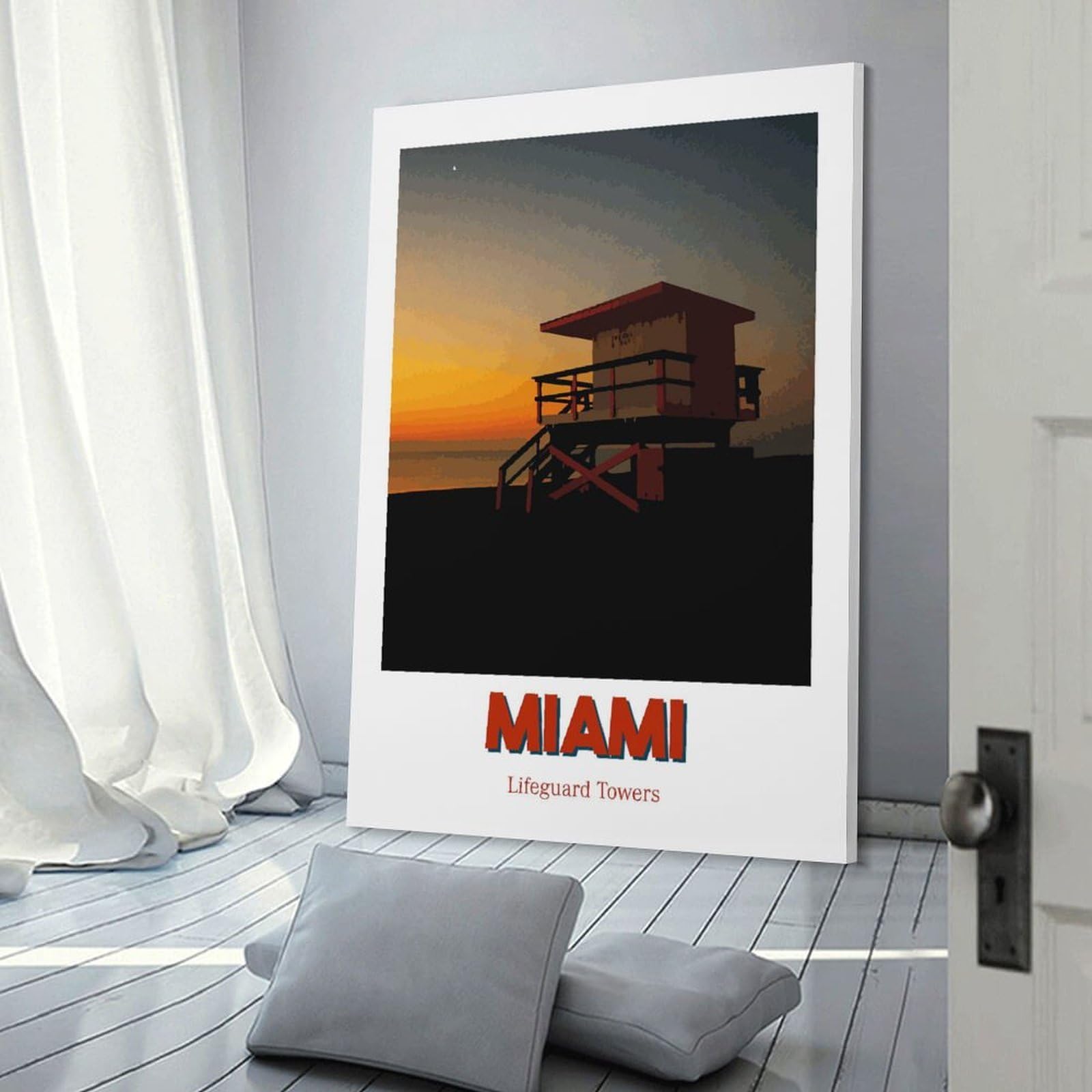 Room Decor Wall Art Miami Lifeguard Towers, 16x24inch(40x60cm), for Gallery Wall Layouts in Home Or Office, Home Wall Art for Statement Displays