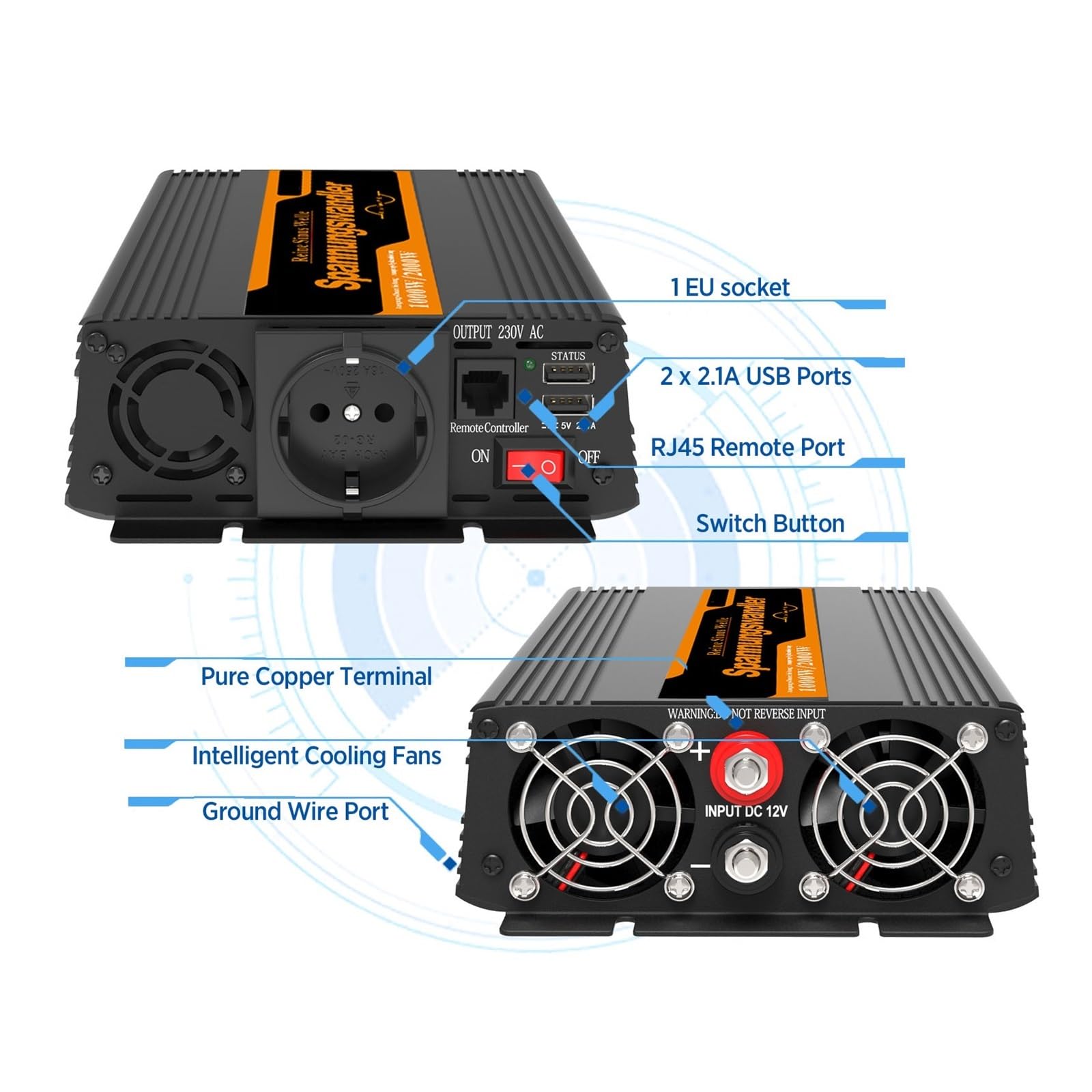 Przetwornica Napięcia 1000 W Z Czystą Falą Sinusoidalną DC 12 V Na Przetwornicę Prądu Przemiennego Do Układu Słonecznego Łodzi Samochodowej Wydajniejszy Bezpieczniejszy