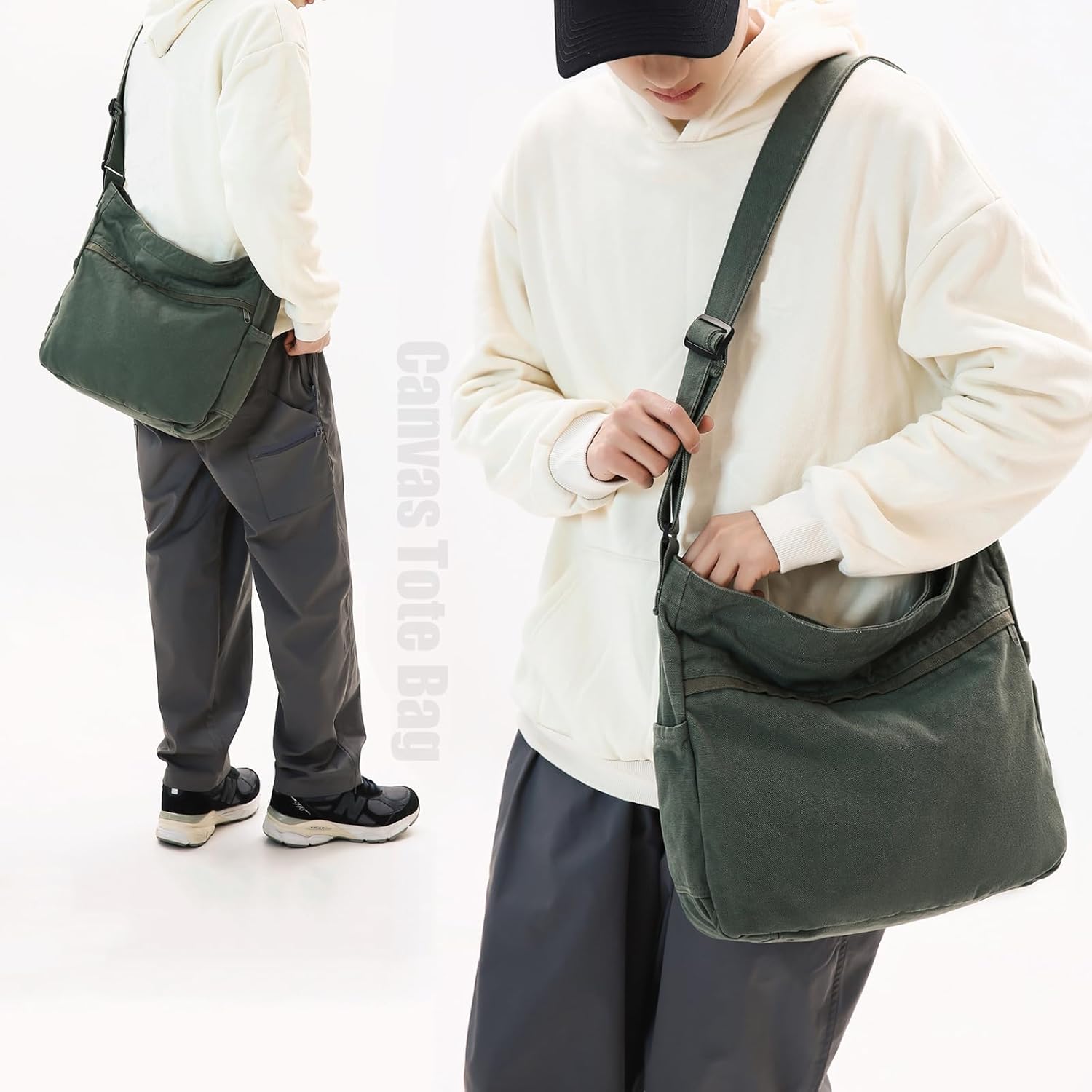 Canvas Hobo Crossbody Shoulder Tote Bag for Women and Men Large Purse Messenger Bag Travel Work Shopping - Image 6