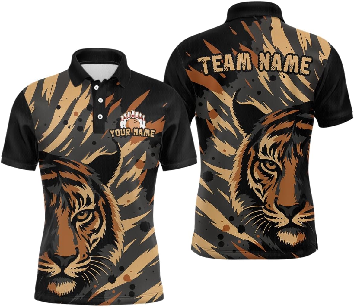 Tiger Bowling Shirts Custom for Team Bowling Jerseys for Women Men Matching Bowling Polo and Quarter Zip Shirt Bowling League
