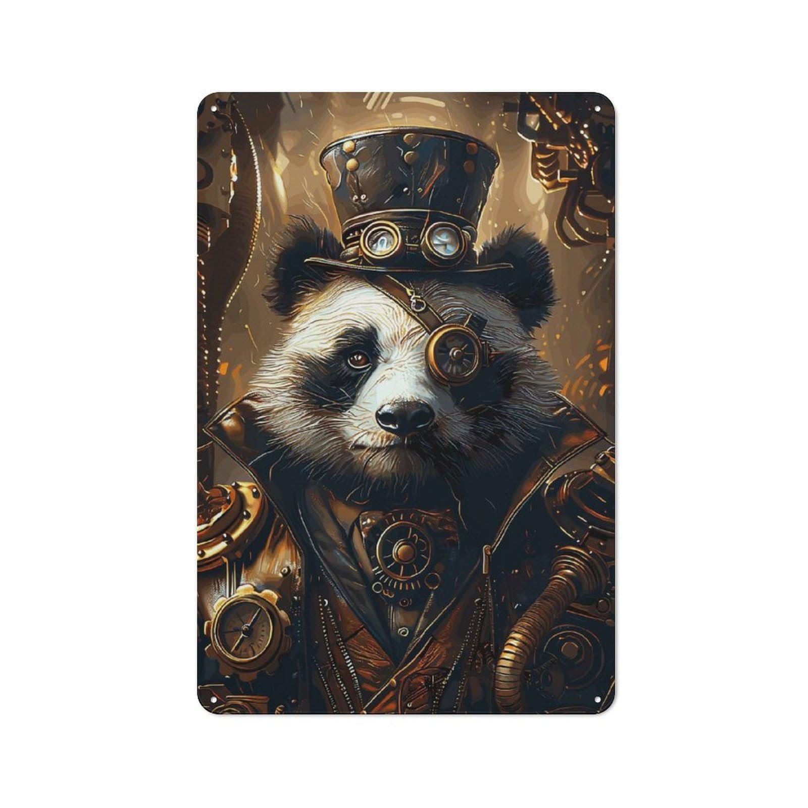 Industrial Animal Steampunk Panda Industrial Metal Sign 30x20cm, Industrial Wall Decor for Workspace, Cafe, Hallway Or Garage