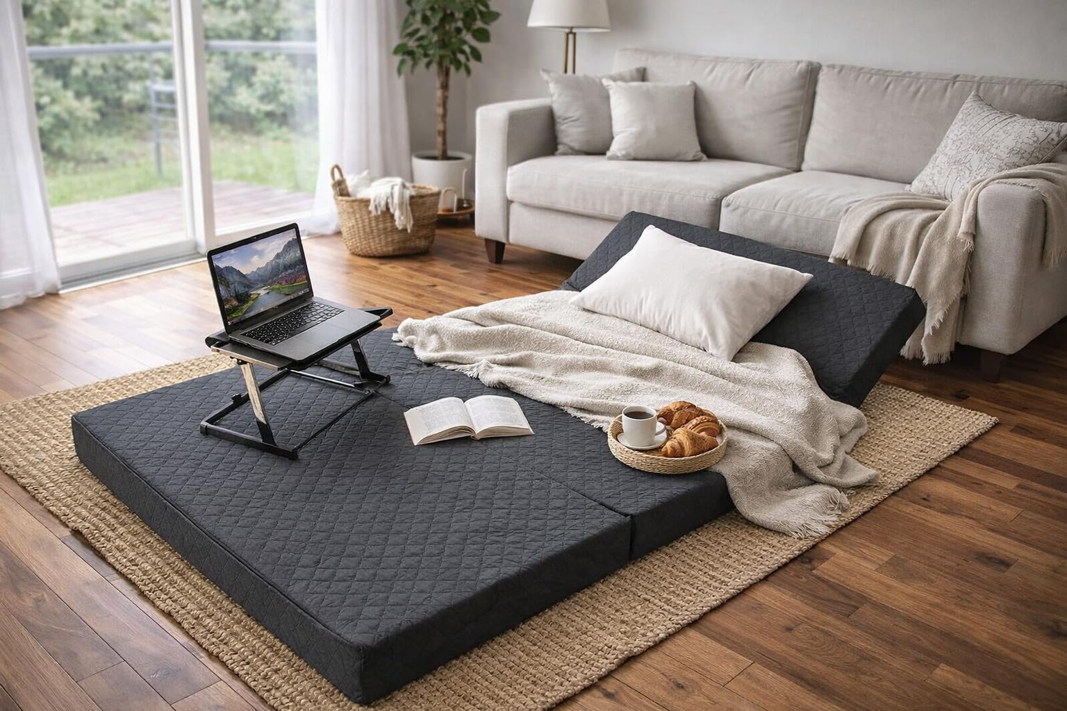 Odolplusz Matelas pliant de qualité supérieure - 120 x 200 x 10 cm - Matelas d'invité - 3 pièces - Matelas pliant en mousse confort - Housse matelassée - Pliable - Lit de voyage - Matelas de camping