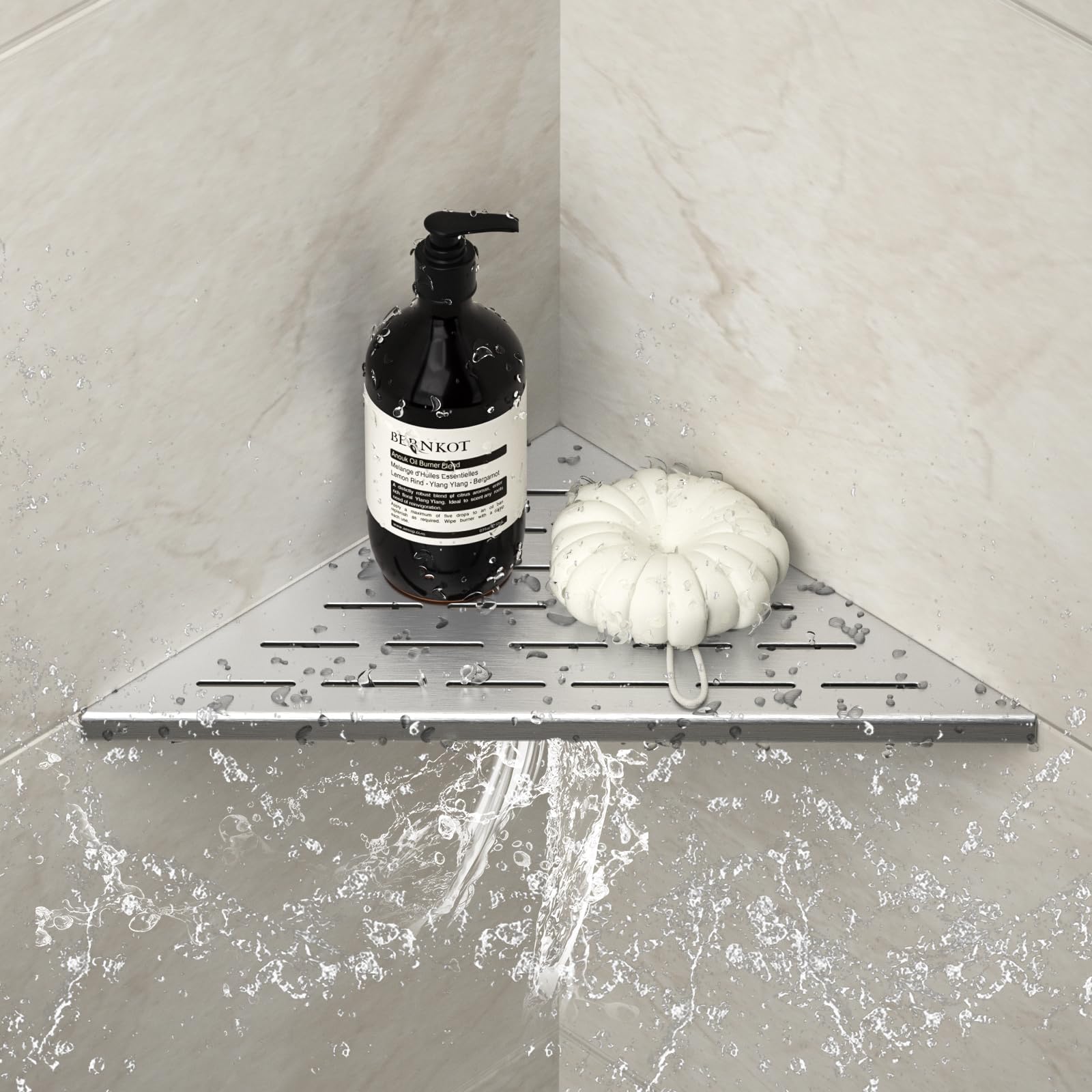 Estantería de ducha esquinera de acero inoxidable 304 para paredes de azulejos, estante empotrado para la renovación del cuarto de baño (cepillado, 305 mm)