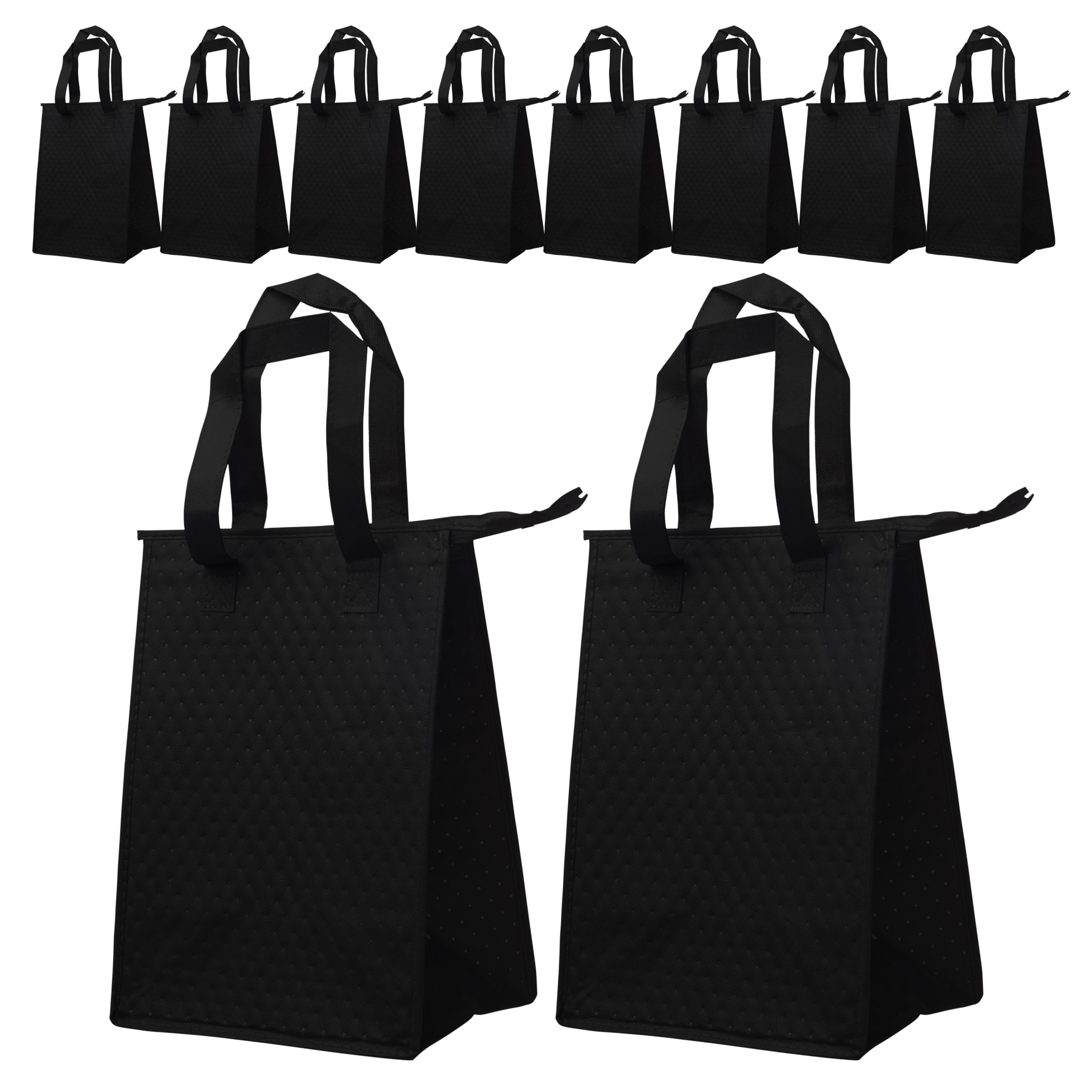 Zipper Insulated Lunch Tote Bags Set of 10, Bulk Pack - Perfect for Work, Travel, Outdoor Events - Black Blank – Black 10 bags