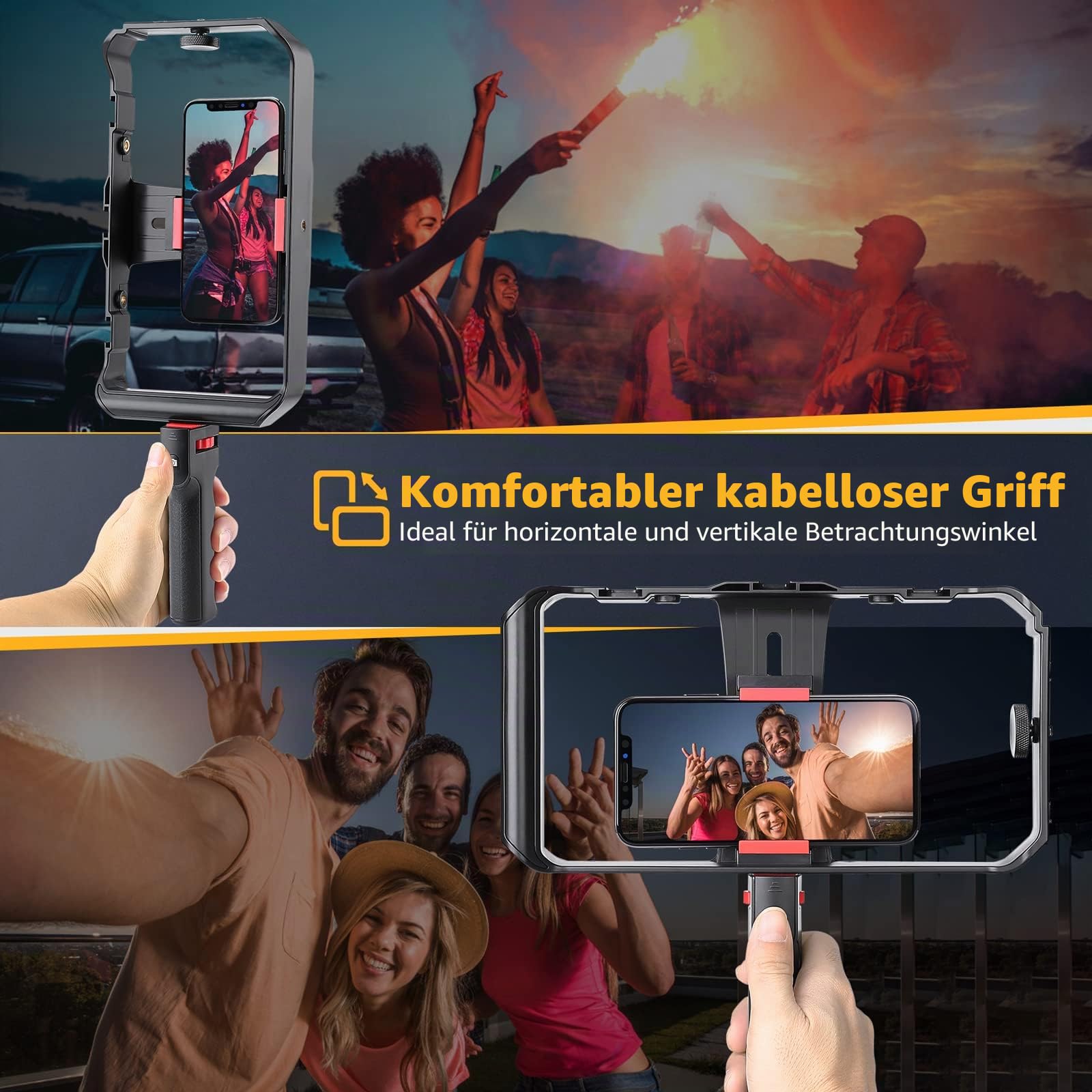 Zeadio Kabellos Smartphone Video Rig, Handgriff Griffstabilisator mit Fernbedienung für Video Maker Filmmaker Videographer, passend für alle iPhone- und Android-Smartphones