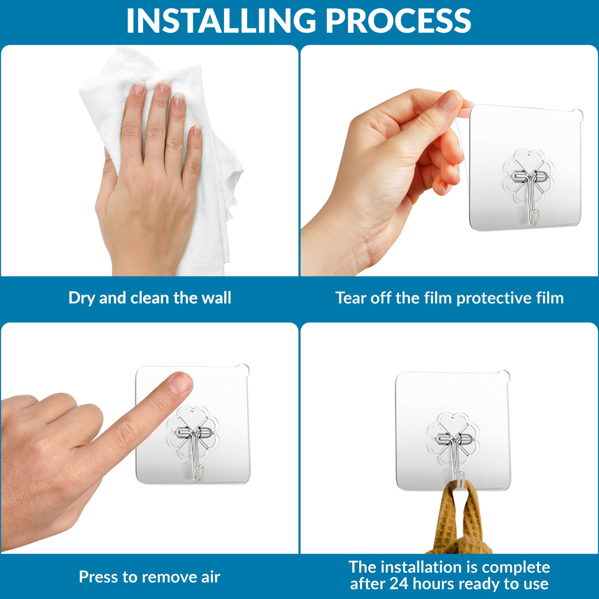 Adhesive Wall Hooks - 10 Pack, 33lb Max -6