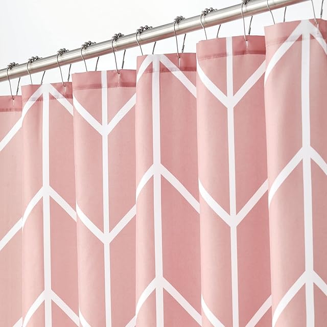 mDesign Herringbone Print Fabric Shower Curtain 100% Polyester Water-Repellent Shower Screen with 12 Hanging Eyelets Hanging Bath Curtain Rose