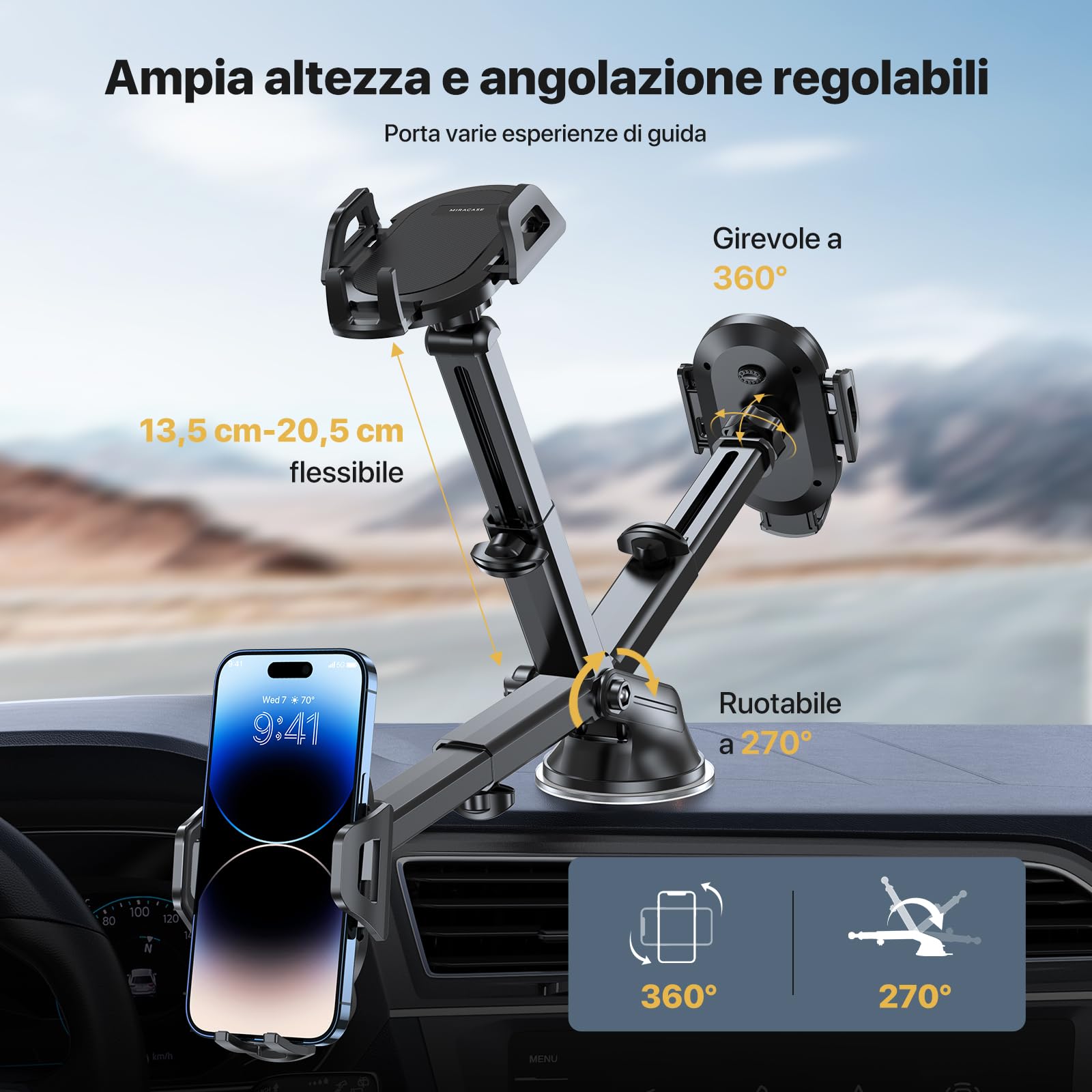 Miracase Uchwyt Telefonu Samochodowego [Ultra Stabilny i Potężny Przyssawka] Uchwyt Telefonu Samochodowego na Deskę Deski Szyby i Wlot Powietrza [4 w 1] Drzwi Telefonu Samsung Xiaomi Inne Smartfony