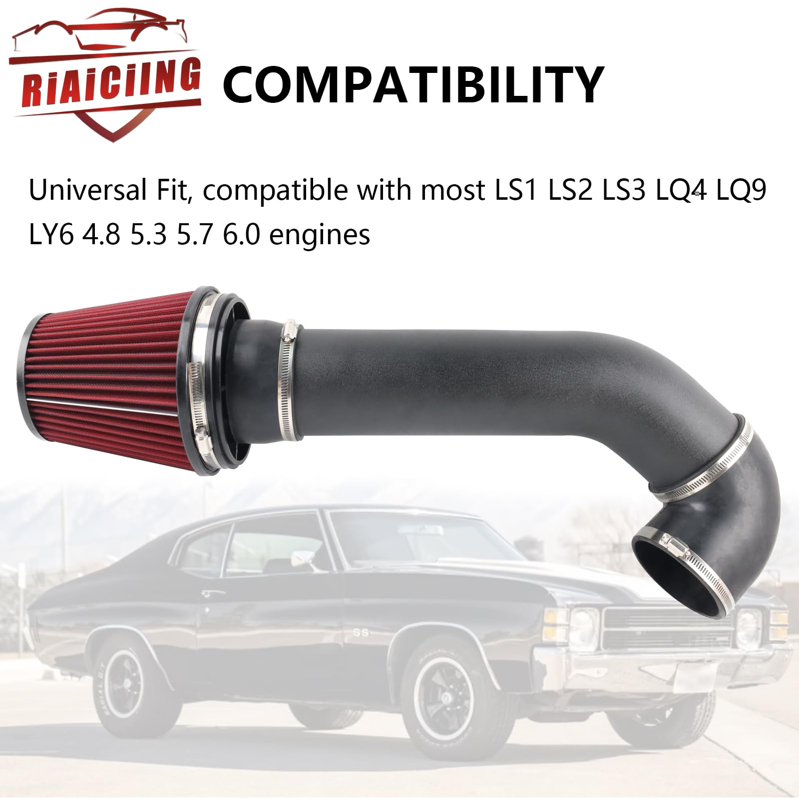 LS Swap Cold Air Intake Kit - 4" Aluminum Intake For LS1 LS2 LS3 Engines In Restomod Cars Ls Cold Air Intake - Foto 5