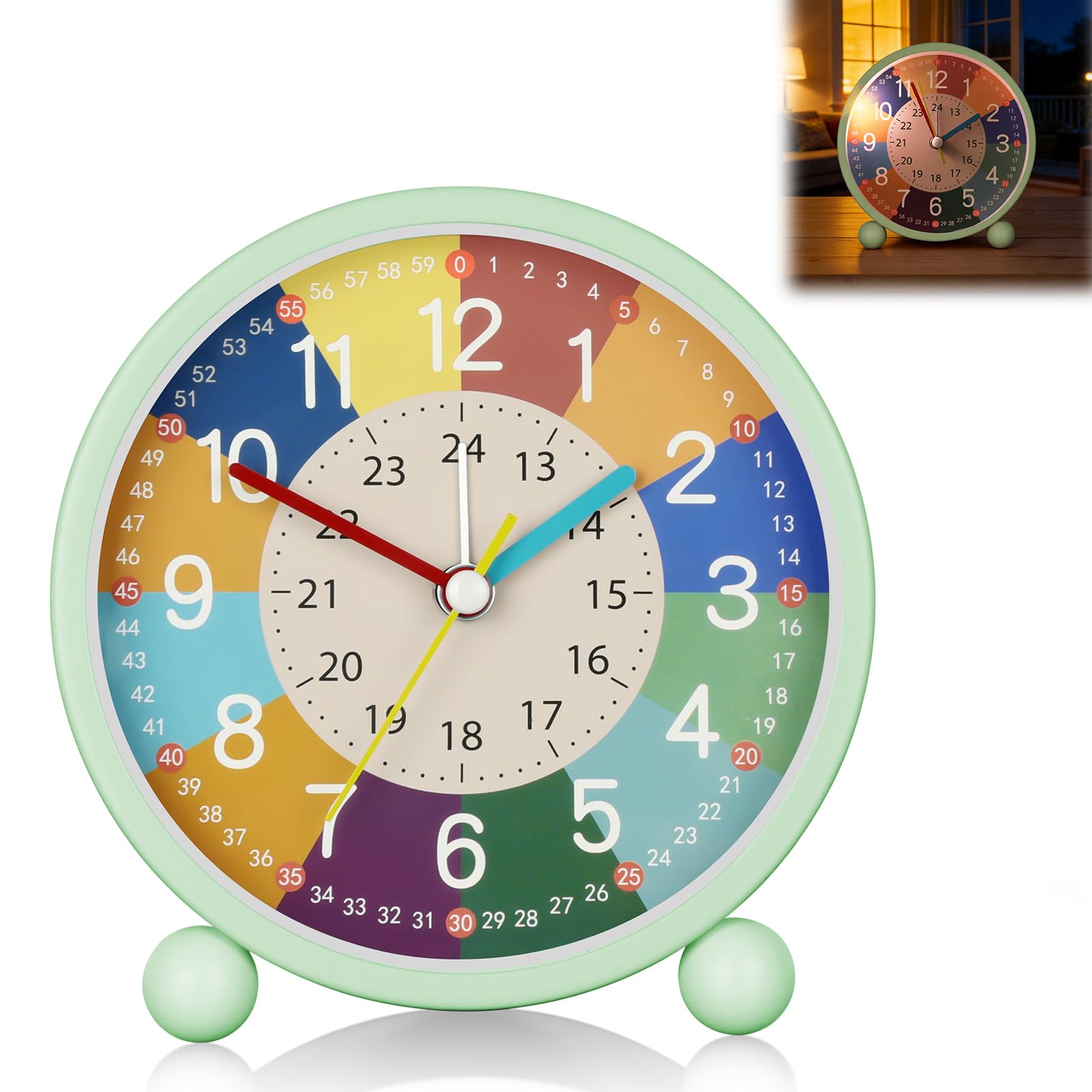 Despertador Infantil sin tictac,Despertador Infantil Silencioso Sin Tick Tick con luz Nocturna y Función de Repetición,Despertador Infantil para Oficina,Dormitorio,Niños,Reloj con Pilas — view 9