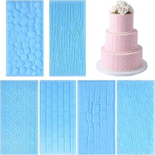 6 Pack Fondant Molds Texture Mats Wood Grain Brick Castle Wall Cobblestone Texture Design Brick Mold Clay Molds for Chocolate Clay Cake Fondant Embossed Impression Sheets