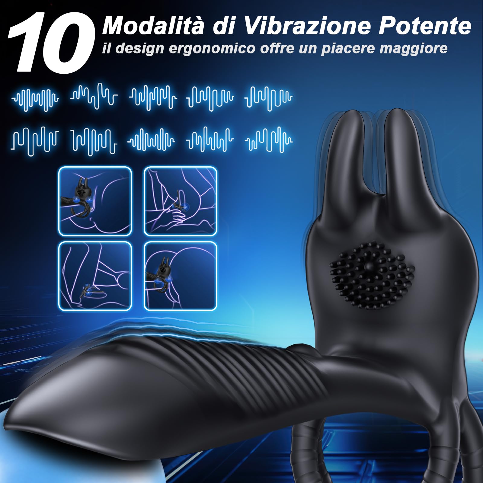 Anello Vibrante per Lei e Lui Sex Toys,4 in 1 Doppio Anello per Pene da Uomo Sexytoysys Uomo Coppia 10Modalità Vibratore con Telecomando Stimolatore per Clitoride Cockring Vibratori Anelli Pene Uomini