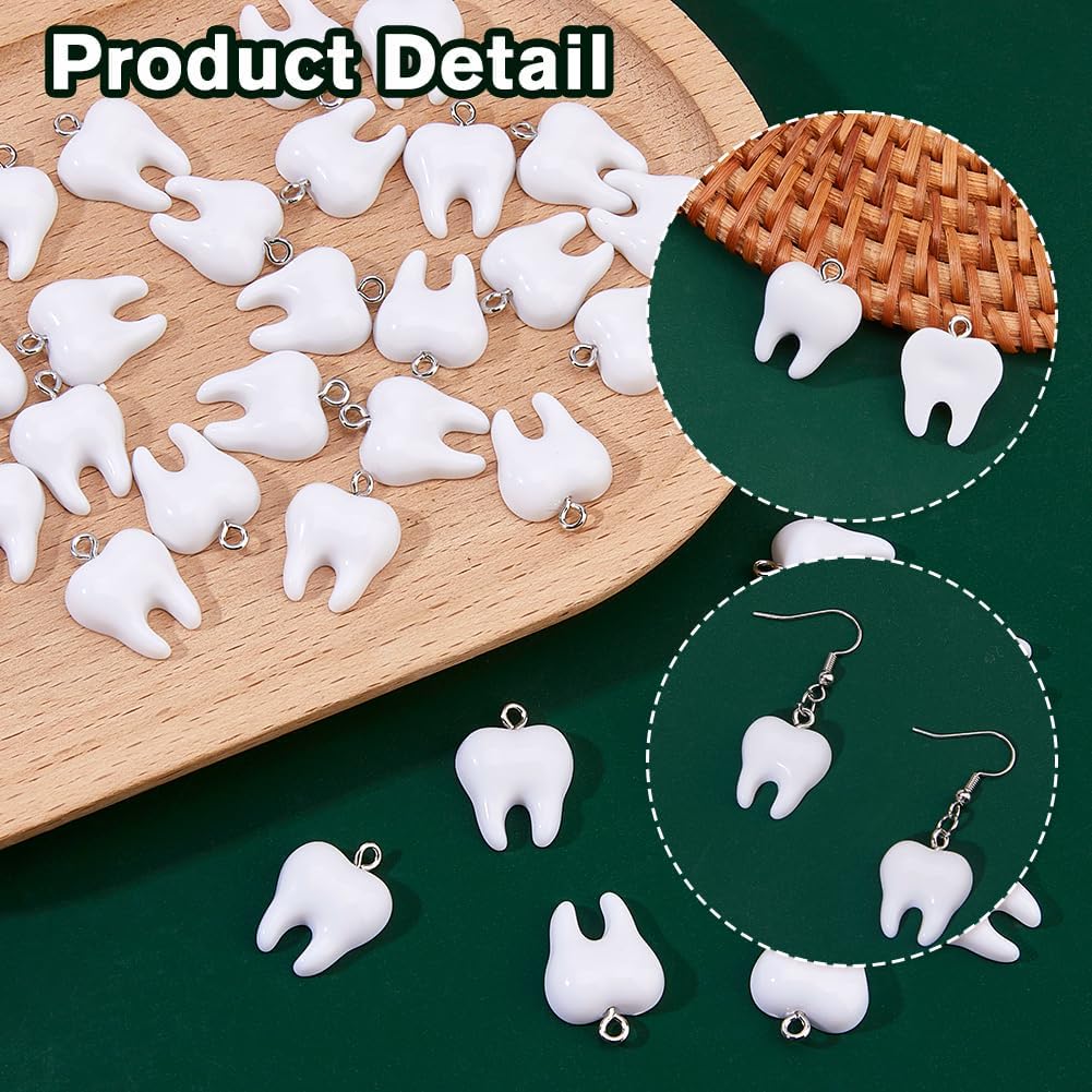 SUPERFINDINGS 30PCS Tooth Charms Resin Tooth Pendants Teeth Shape Jewelry Teeth Charm with Iron Loop Funny Dangle Charms for Earring Necklace Bracelet Jewley Making, Hole: 2mm - Image 4