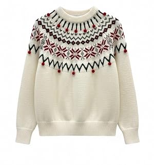 Fair Isle Sweater Women Crewneck Knit Sweater for Women Long Sleeve Sweatshirt Vintage Pullover Winter Wear