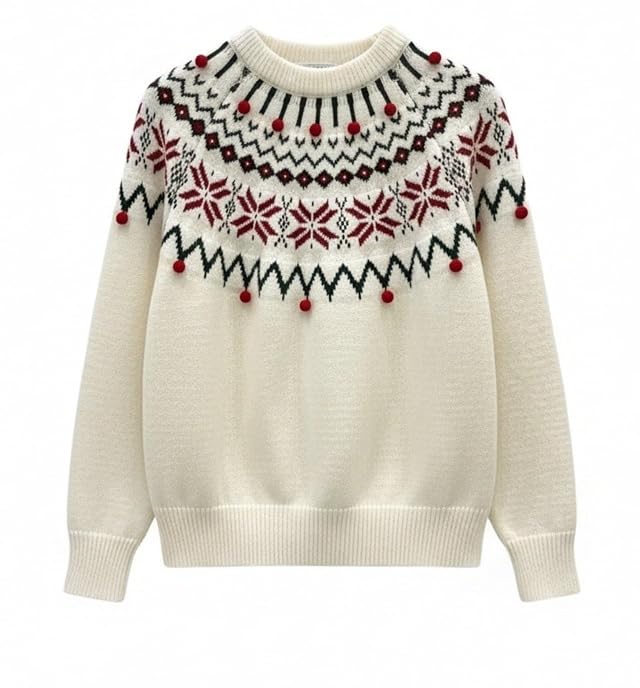 Fair Isle Sweater Women Crewneck Knit Sweater for Women Long Sleeve Sweatshirt Vintage Pullover Winter Wear