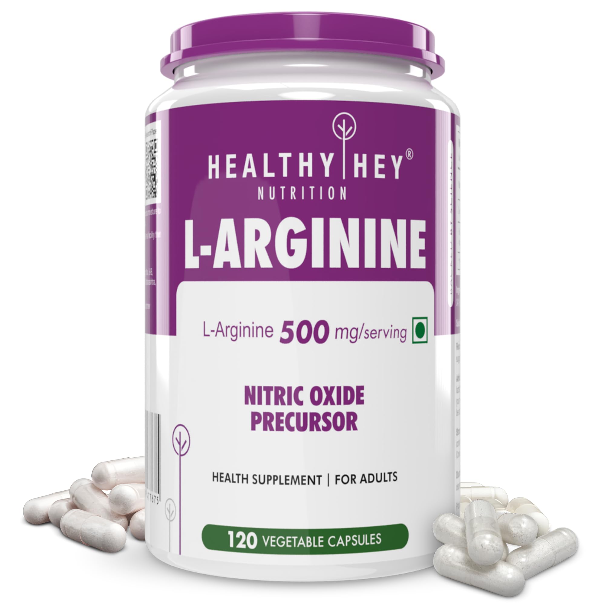 HealthyHey L-Arginine 120 Vegetable Capsules (Pack of 1)