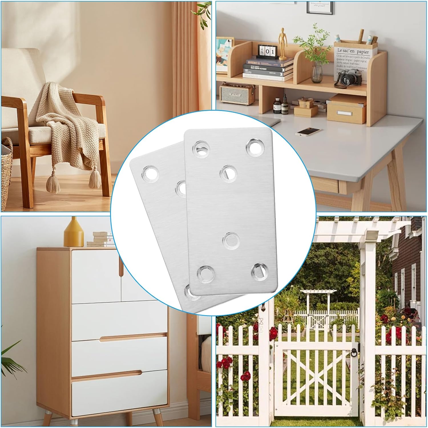 Acrux7 22 Pcs 2"x4" Flat Mending Plates, Stainless Steel Metal Bracket for Wood, Straight Fixing Mending Bracket Plates with Hole for Furniture, Wood, Shelves, Cabinet
