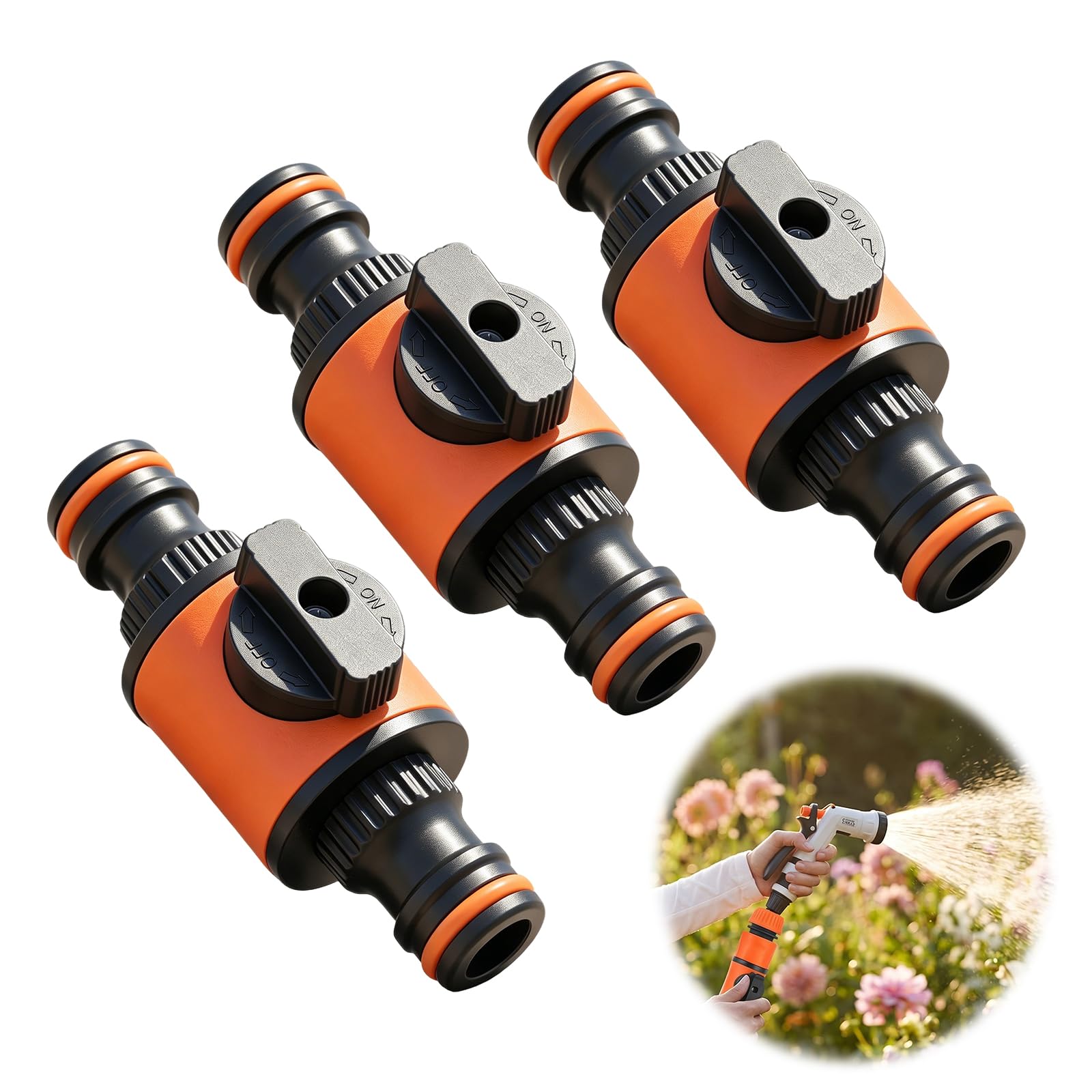 Lethra Garden Connectors Quick Connect 3PCS, Quick Release Garden Hose Connector in-line Shut-Off Connector Hose Connectors Compatible with Hozelock Aquastop Tap Fittings Sprayer Nozzle