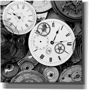 Epic Graffiti Pieces of Old Watch BW by Tom Quartermaine, Canvas Wall Art, 18"x18"