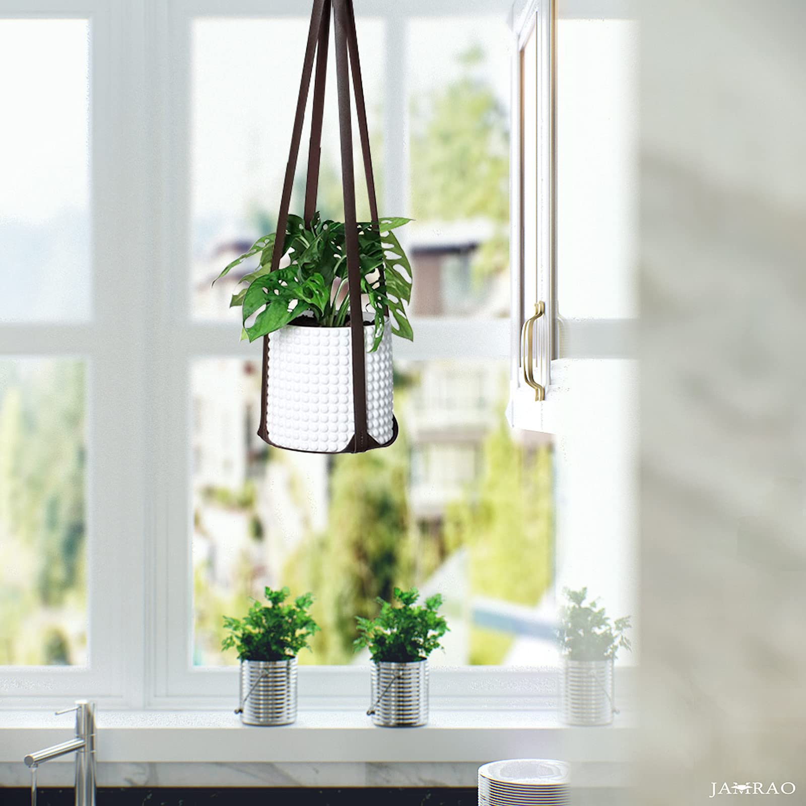 Ikasus Portavasi Sospesi In Corda Di Cotone, Stile Bohémien, Fioriere Pendenti Per Balcone E Giardino, Lunghezza 65 Cm, 2 Stili, Naturali
