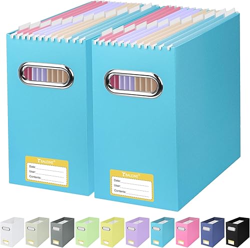 Miniatura 13 de BALEINE Caja organizadora de archivos, organizador de carpetas de archivos de cartón con asa para tamaño carta, caja de archivos plegable portátil