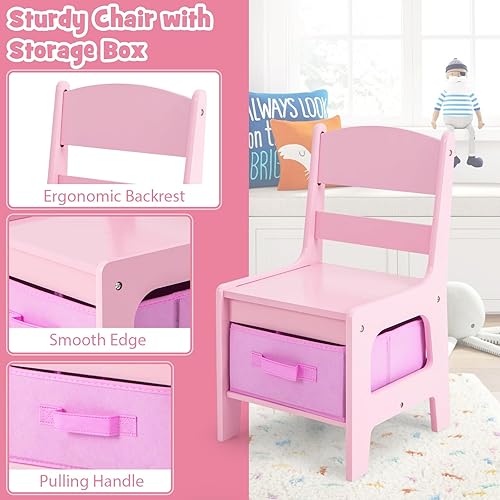 Miniatura 6 de Costzon Juego de mesa y silla para niños, mesa de actividades de madera 3 en 1 para niños pequeños artes, manualidades, dibujo, lectura, sala de