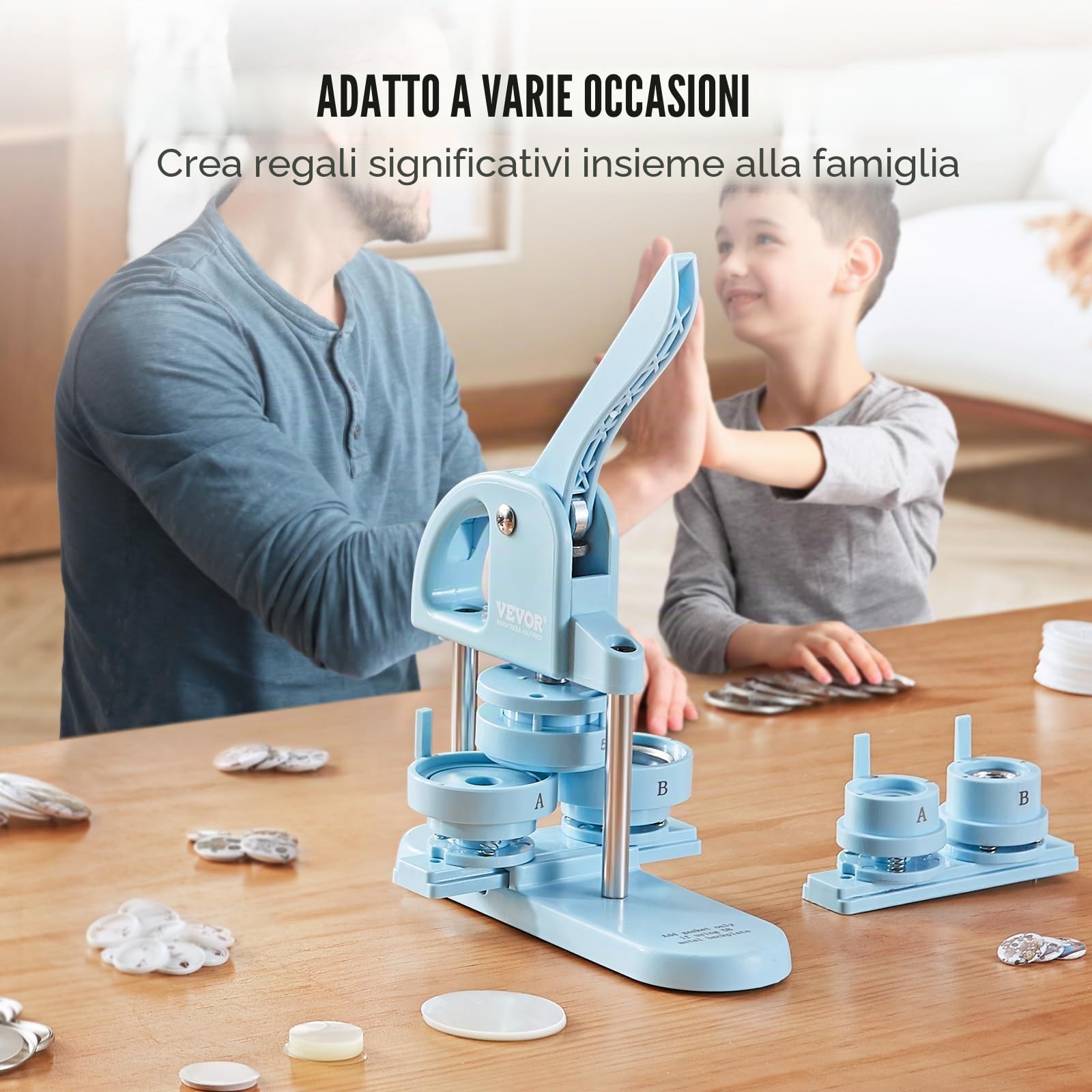 VEVOR Button Maker, 1/1.25/2.3 "(25/32/58mm) 3-in-1 Pin Maker, 300pcs Button Maker, macchina per la creazione di bottoni con libro magico panda, kit di punzonatura ergonomica con manico ad arco, per