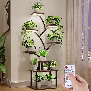 Plant Stand Indoor with Grow Lights - 8 Tiered Tall Indoor Plant Display Shelf, 61" Corner Indoor Plants Rack, Metal Plant Flower Holder for Living Room, Patio, Balcony (Black)