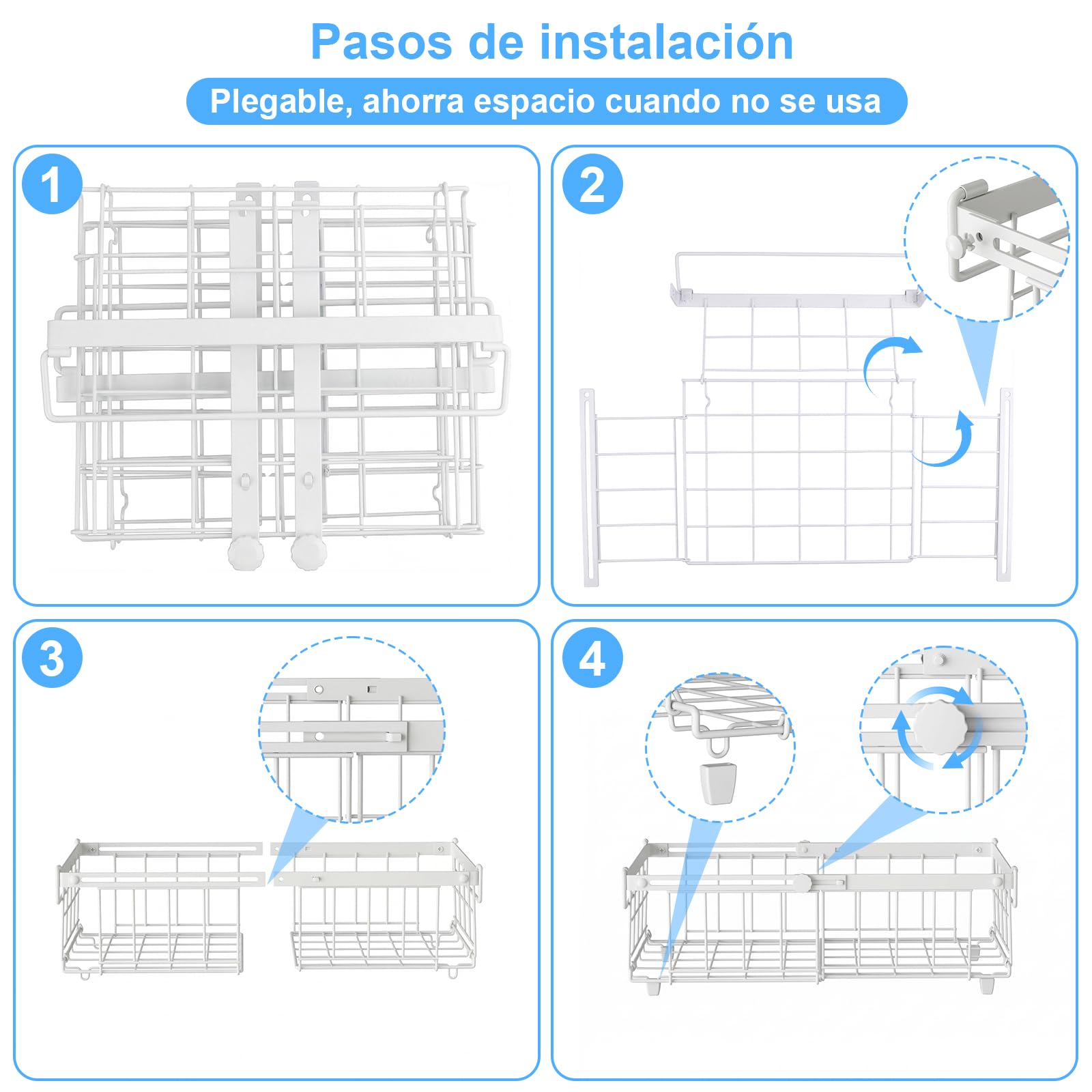 4 Piezas Organizador Congelador Cestas Apilables Para Congelador con Asa,Metal Organizador Arcon Congelador Apilable Extensible,(29-45.5x30.5x15cm) Blanco