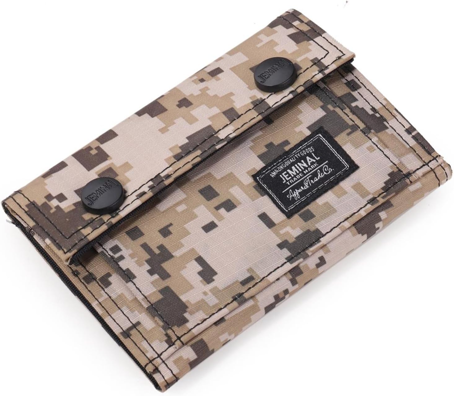 JEMINAL Camo Bifold Wallet for Men Thin Nylon Short Wallet with Cash Zipper Pocket Khaki