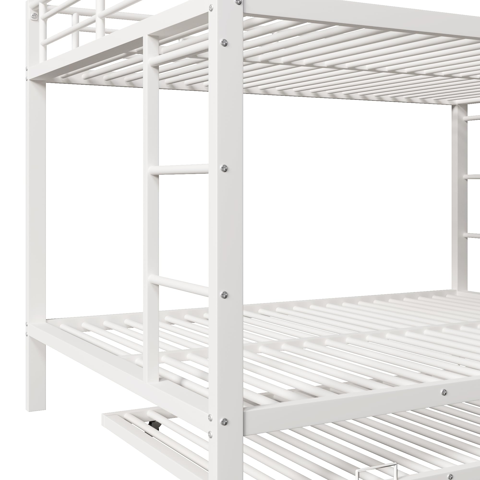 Idemon Litera de 140 x 200 cm, con marco de hierro, cama infantil, equipada con cama nido, barandilla alta, sin colchón (blanco)