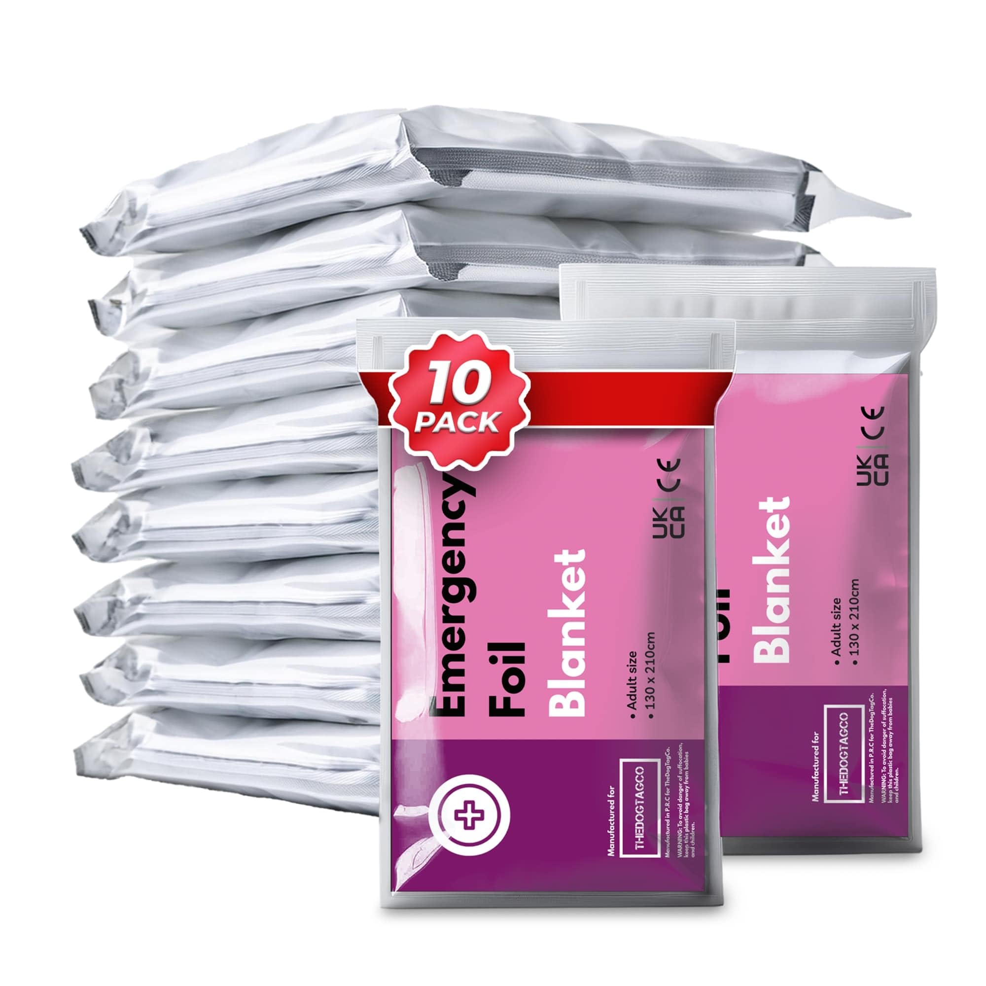 TheDogTagCo Multi-pack EMERGENCY Space Survival Thermal Foil BLANKET Sports Shock Sensory Mylar Camping (10-Pack)