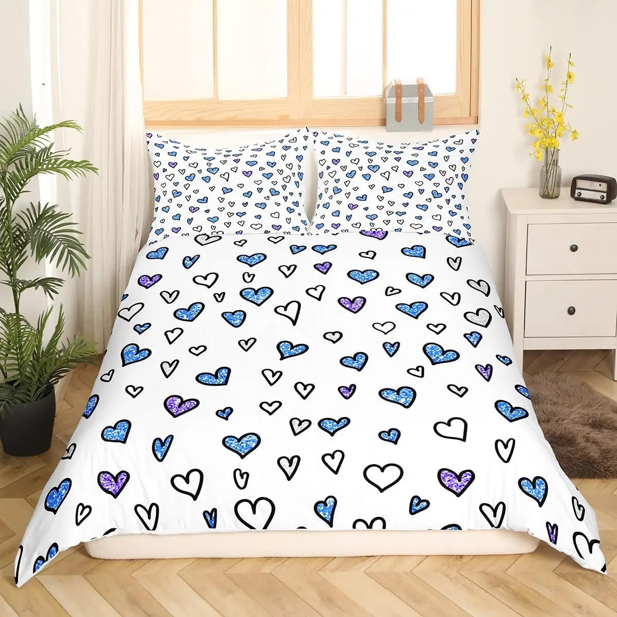Housse de couette cœur bleu 260x240 pour une chambre de couple moderne et cosy
