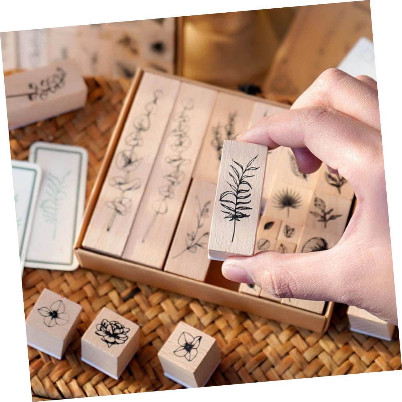 HOMSFOU 4 Sätze Pflanzensiegelsatz Mini Journaling-Zubehör benutzerdefinierte Briefmarken Stempeln für Scrapbooking -Briefmarken kleine Holzstempel Holzstempelset hölzern
