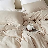 Vista 7 de Simple&Opulence Juego de funda de edredón de lino francés de 88 x 92 pulgadas, 5 piezas (1 funda de edredón, 4 fundas de almohada), mezcla de lino