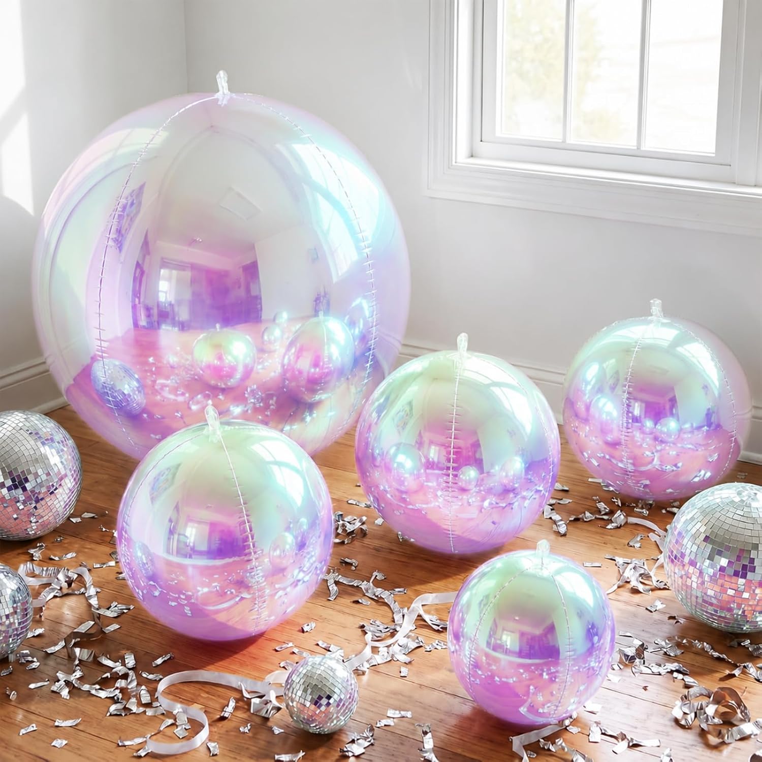 Outus 3 Pcs Giant Iridescent Foil Metallic Balloons 50'' 32'' 22'' 4D Ball image 2