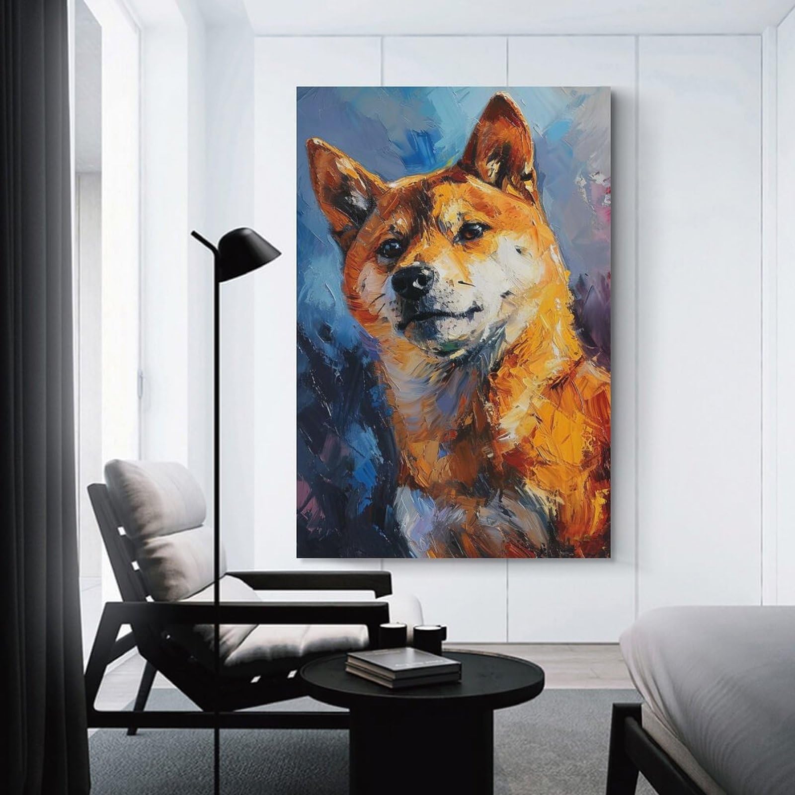 Junmoney Vibrant Shiba Portrait Wall Art Print, 20x30inch(50x75cm), for Entrance Spaces, Stair Walls Or Halls, Home Artwork for First Impressions