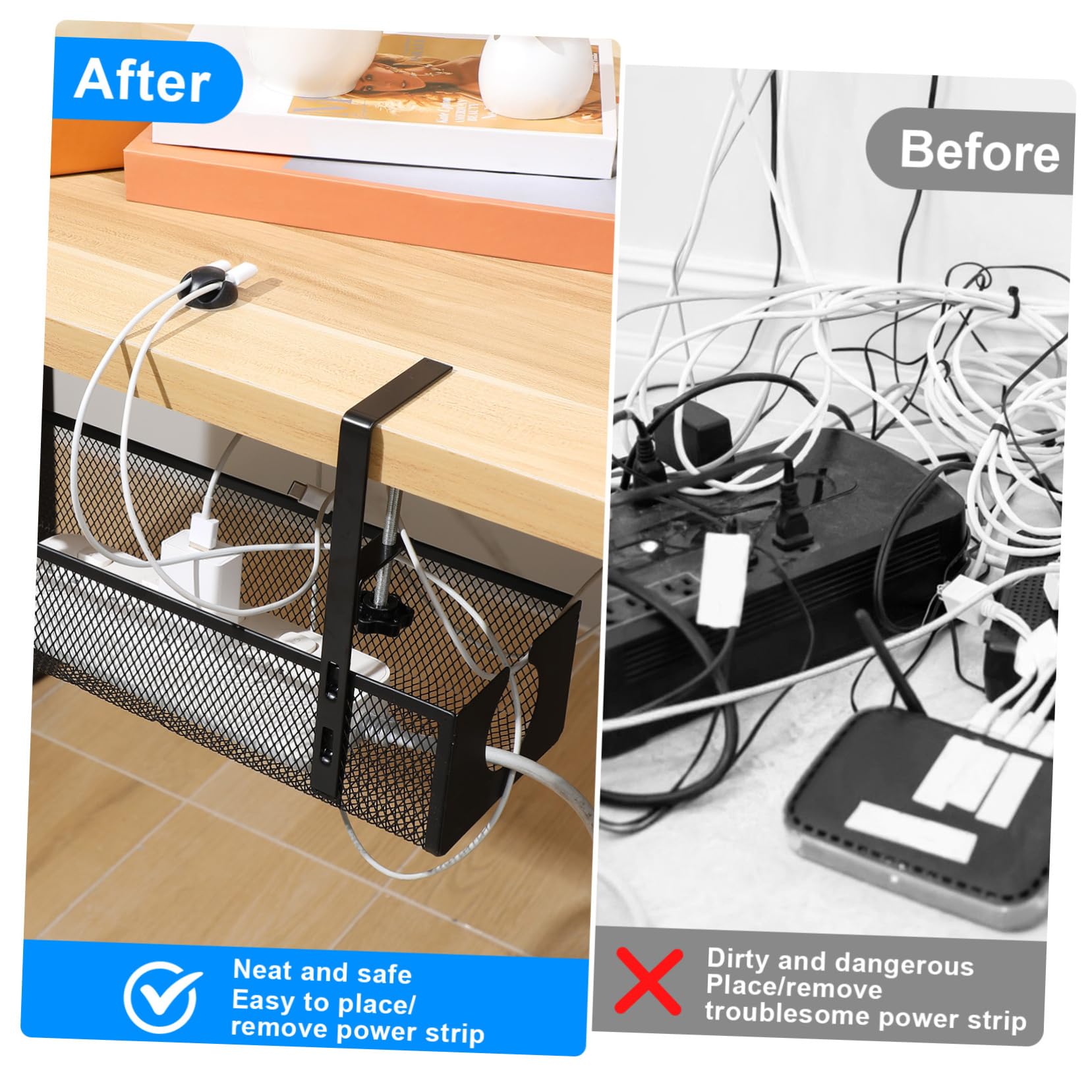 Operitacx 3 Piezas Cesta De Almacenamiento De Cables Organizador De Cables Para Escritorio Soporte De Cables Para Escritorio Bandeja De Gestión De Cables Debajo Del Escritorio Cesta De
