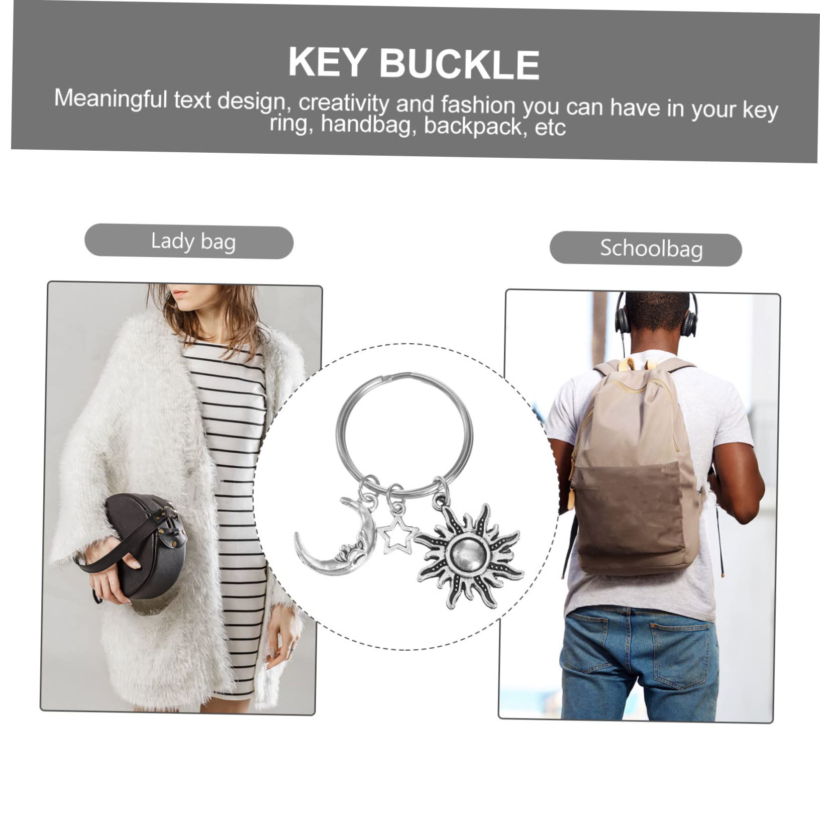 GALPADA portachiavi Accessori per appendere catena chiave Pendente mini etichette ciondolo lunare borse sacche car accessori chiave Ciondoli appesi Acciaio inossidabile Silver