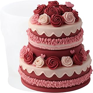 XIAOSHUI Cake Shaped Candle Mold Rose Birthday Cake Resin Casting Silicone Molds for Candle Making Aromatherapy Gypsum Candles Polymer Clay Craft