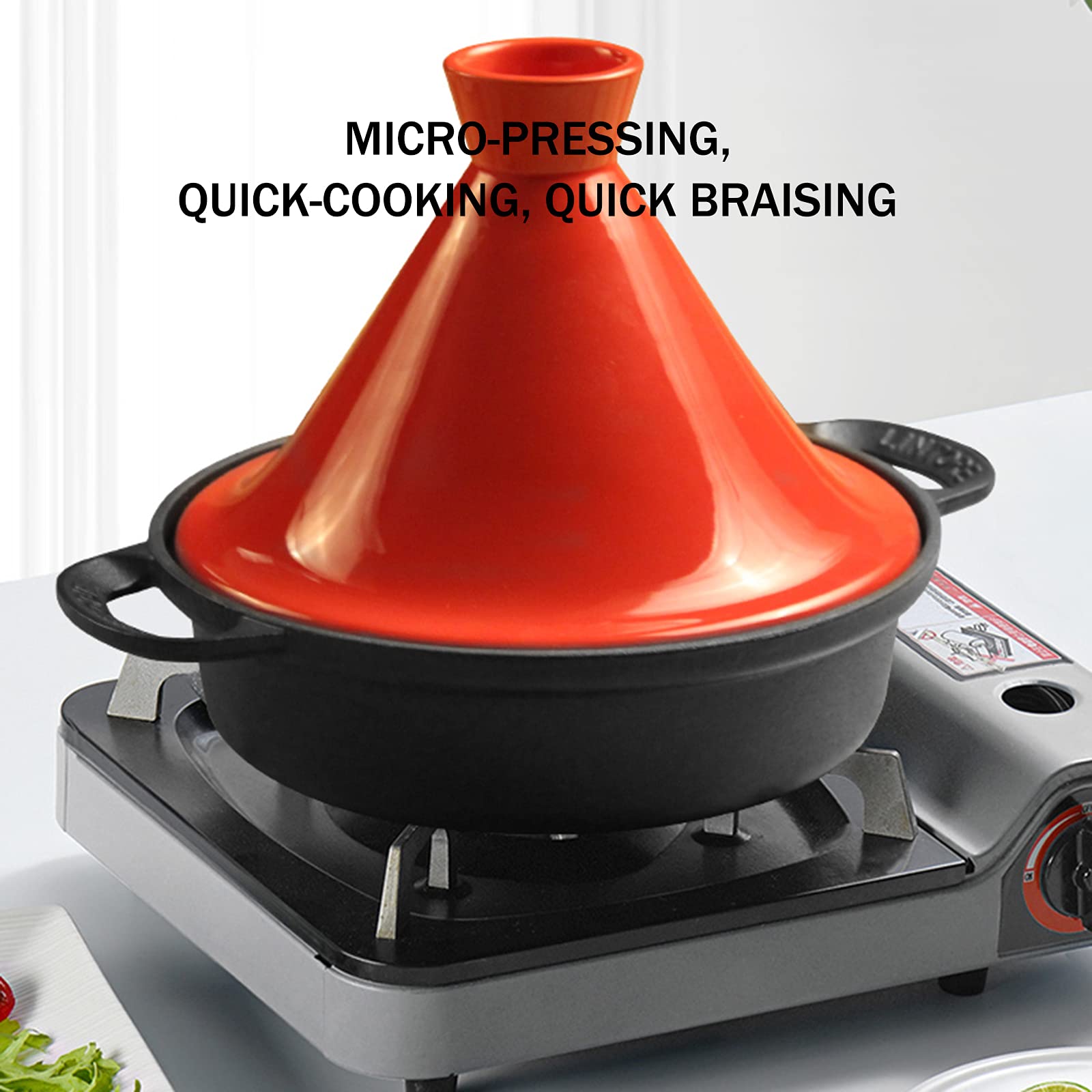 Marmite à tajine en céramique 3 L pour 3 à 5 personnes – Marmite antiadhésive Moroan avec couvercle pour cuisiner des aliments sains, vert