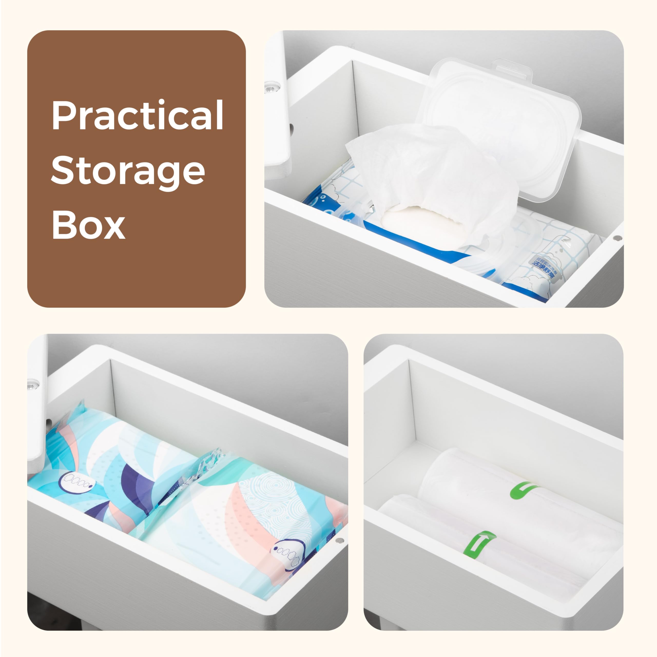 Wealone 4-in-1 wit vrijstaande toiletpapierhouder met bovenste opbergvak, bamboe wc-papierhouder staand, toiletpapierhouder met doos voor vochtige doekjes, tijdelijke desktop voor badkamer