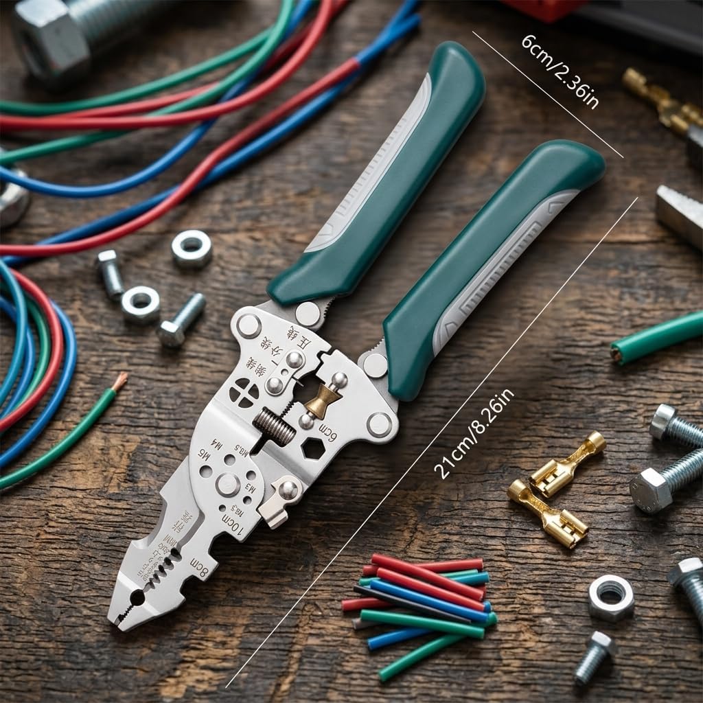 Foldable Multifunctional Wire Stripper, Multi Tool Pliers, Crimper and Side Cutter, Portable Tool for Cable Cutting, Wire Stripping, Crimping and Screw