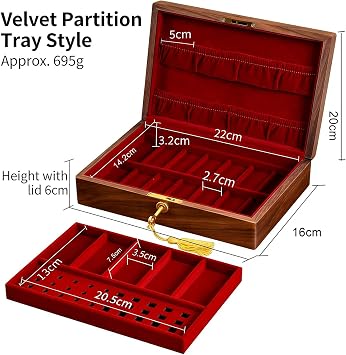 Solid Wood Bare Metal Storage Box, Wooden Coin Display Box with Lock, Double Layer Design, Nugget Collection Case for 10g/50g/100g Nugget and 5cm Commemorative Coins