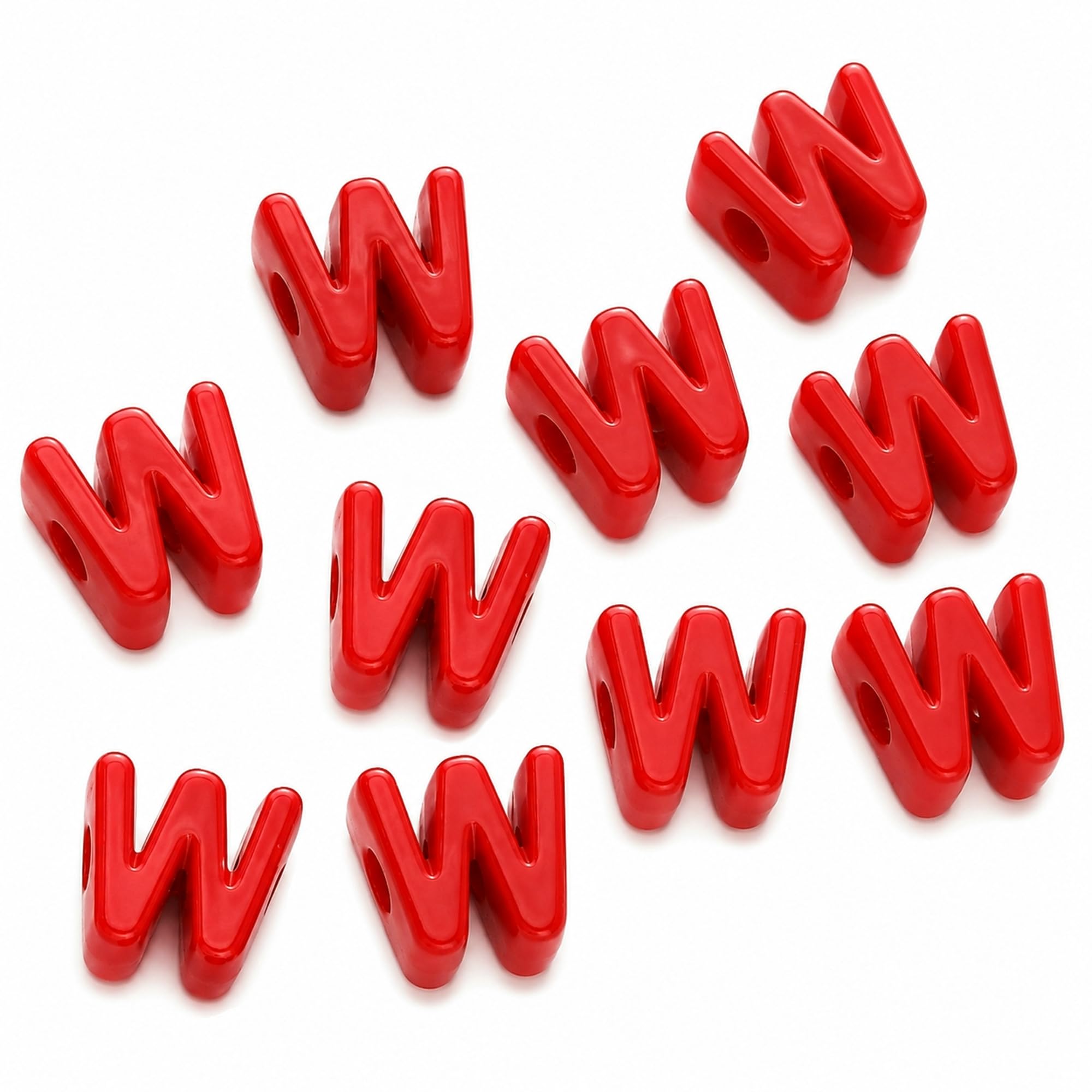 Letter Beads, 10pcs Alphabet Beads, Large Acrylic Letter Beads with 6mm Holes for Bracelet Making, Jewellery, Keyrings and Craft Projects (Red, Letter W)