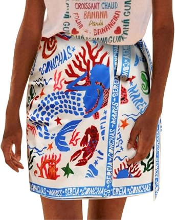Womens Summer Floral Wrap Short Skirt Tie Side High Waist A Line Beach Vacation Boho Mini Skirt