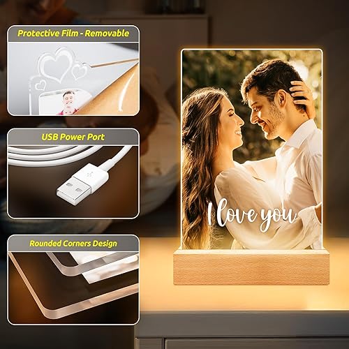 Miniatura 5 de Marcos de fotos personalizados con foto, marco de fotos personalizado con luz nocturna, marco de fotos personalizado, regalo de aniversario