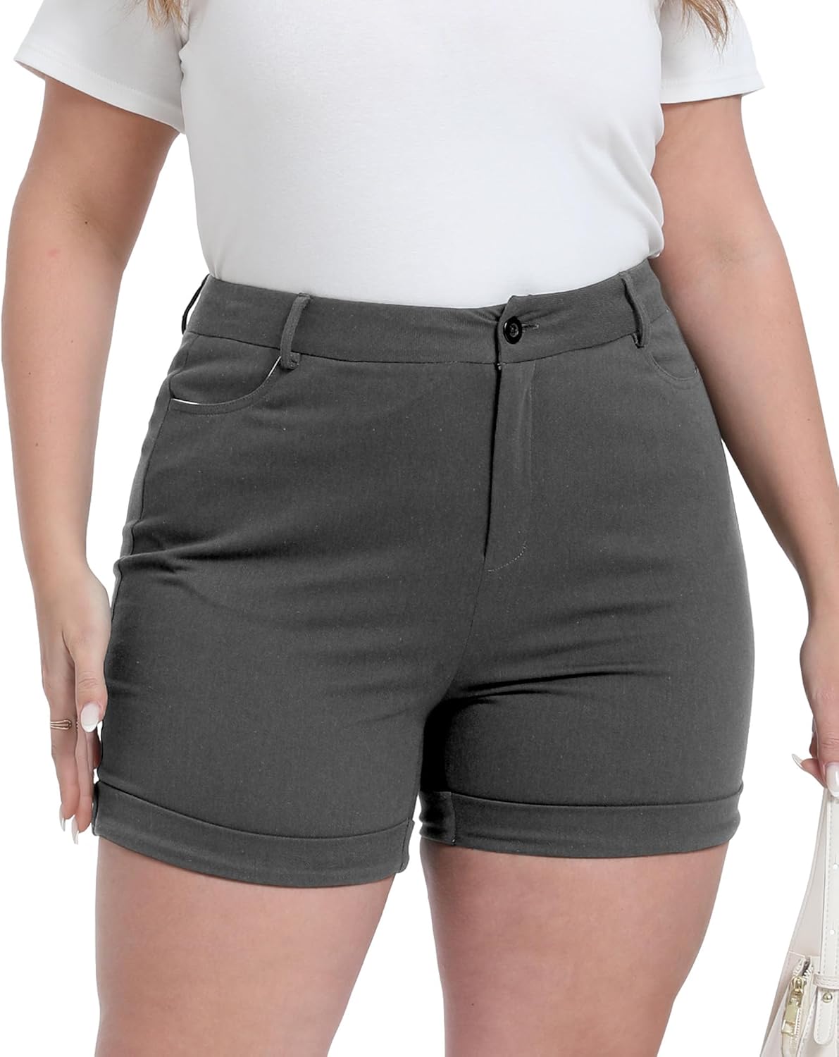Plus Size Shorts Stretchy High Waisted Womens Summer Casual Shorts with Pockets