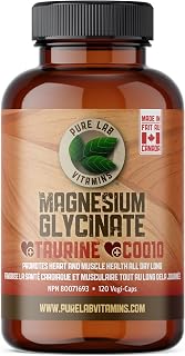 Pure Lab Vitamins - Magnesium Glycinate Complex Supplement with Taurine & Ubiquinol COQ10-120 Vegan Capsules - Supports Cardiovascular System and Muscles, Natural Antioxidant, Non-GMO, Gluten Free