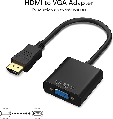 Miniatura 2 de Cableader HDMI a VGA 1080P, HDMI macho a VGA hembra con audio para laptop, PC, escritorio, TV, Xbox, PS3, PS4, etc. - Negro